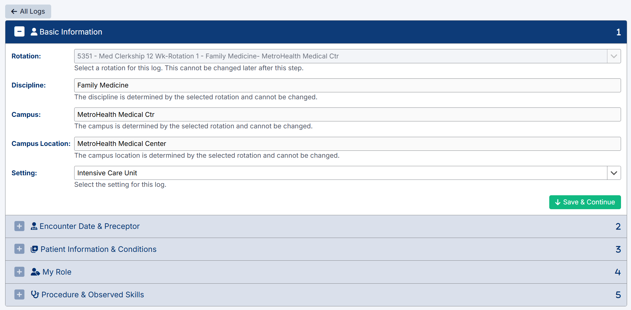 Edit Patient Log screen