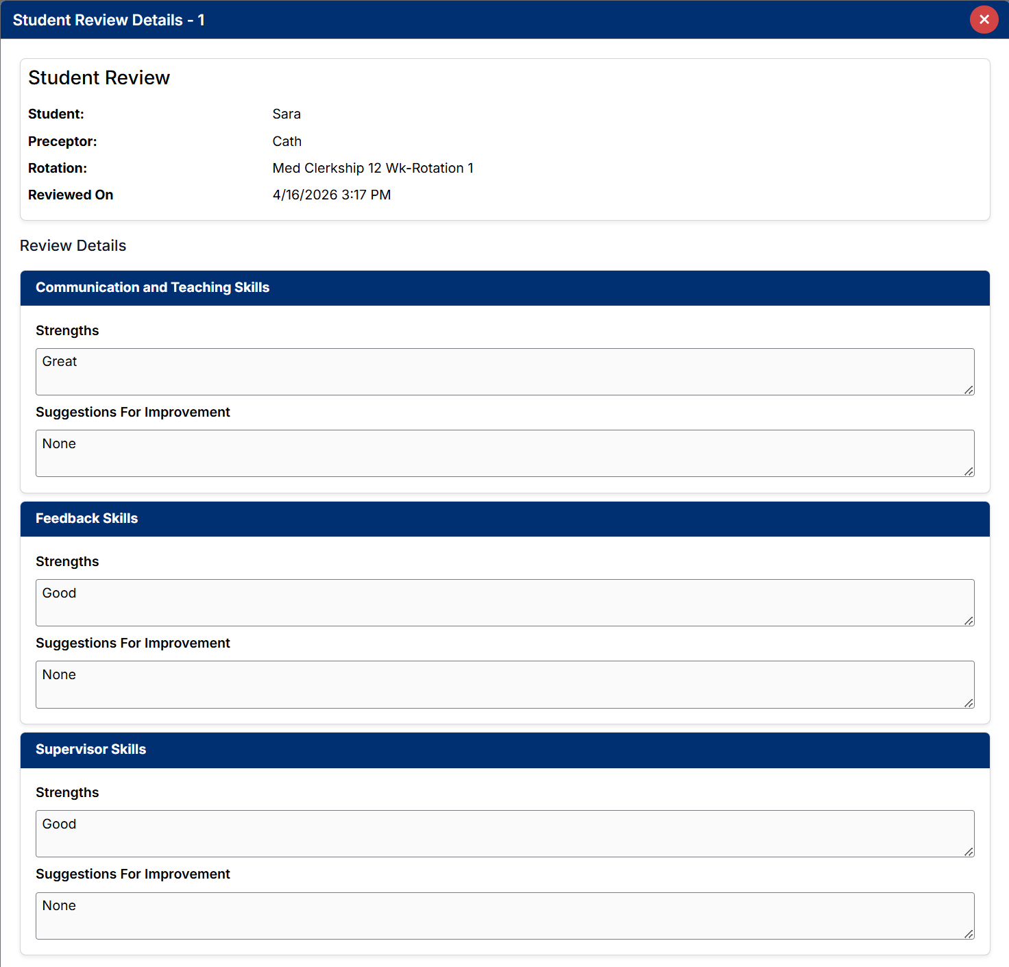 Preceptor Review Form