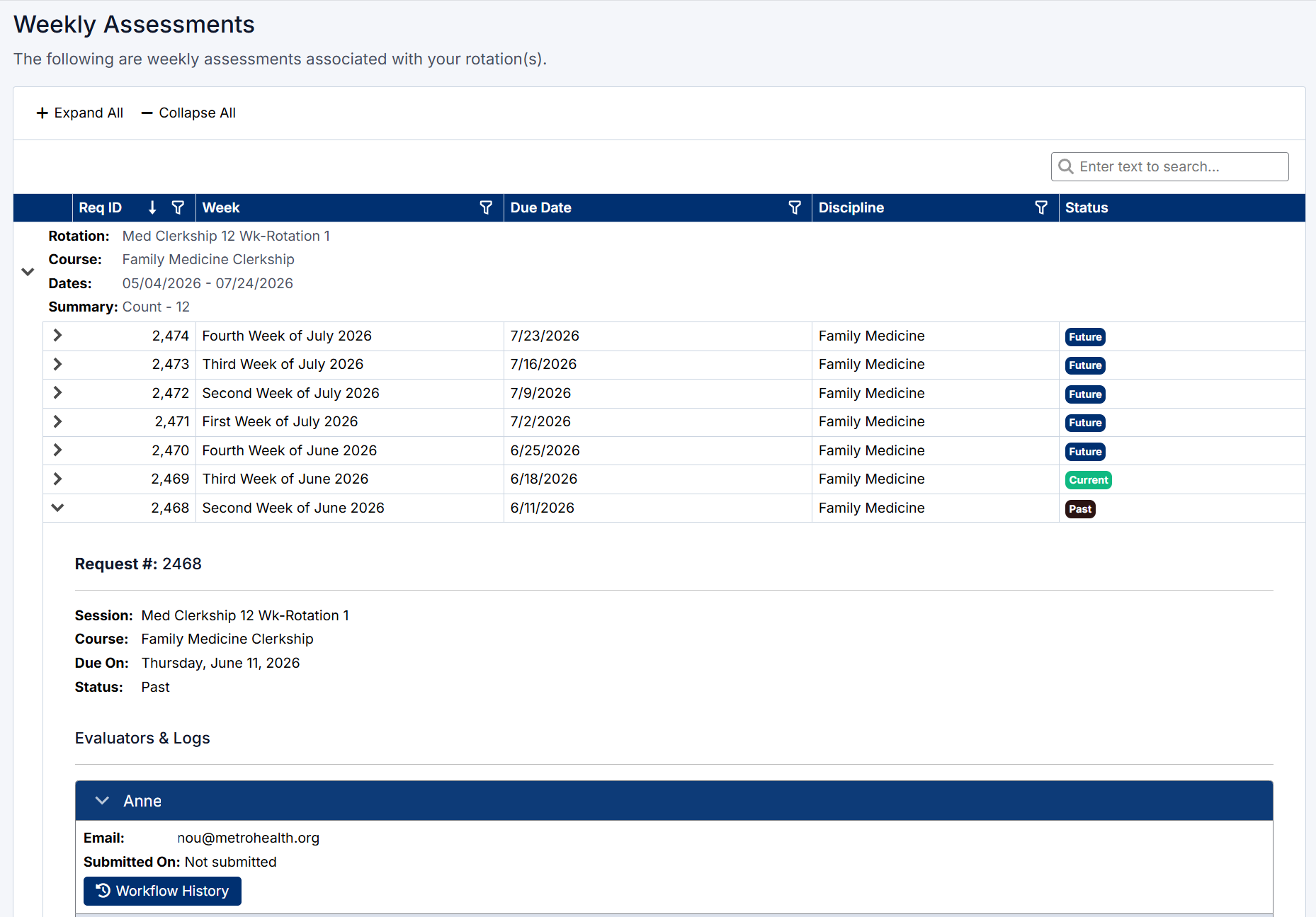 Weekly Assessment Details